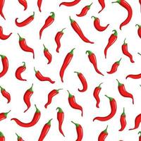 Seamless pattern of red hot chili peppers on white. Vector illustration