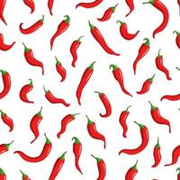 Seamless pattern of red hot chili peppers on white. Vector illustration