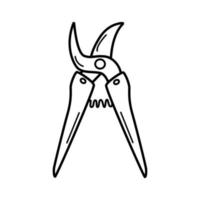 Pruner vector illustration doodle style. Icon, garden scissors for cutting branches.