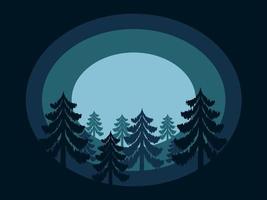 Dark dense forest in gloomy blue colors layer drawing vector illustration