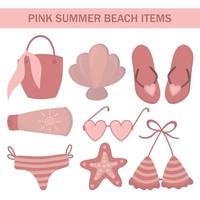 Pink summer beach items. vector