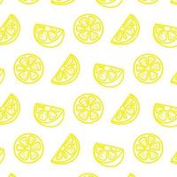 fondo de limones frescos, iconos dibujados a mano. vector de papel tapiz colorido. patrón sin fisuras con la colección de frutas frescas. ilustración decorativa, buena para imprimir. símbolo del verano. estilo garabato.