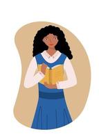 Cute student girl with a book in her hand. Vector illustration of a apprentice, the concept of education