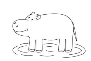 Cute cartoon hippopotamus, coloring book for kids Vector illustration of an African animal isolated on white.
