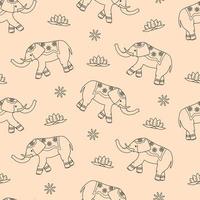 Seamless pattern of decorated elephant, lotus and flower patterns. The concept of Indian culture. Cute cartoon background vector