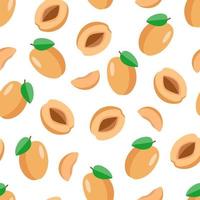 seamless pattern Set of apricots whole with a leaf, half an apricot with a stone and a slice. Vector illustration of ripe delicious berries