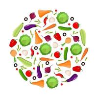 un conjunto de verduras orgánicas frescas, una ilustración vectorial de la cosecha de otoño