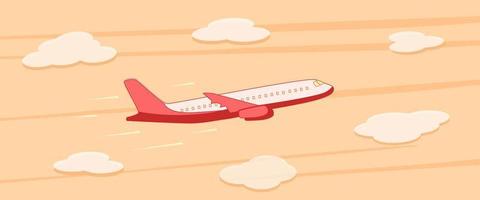 Passenger plane in flight on the background of the sunset, the sky with clouds. Vector illustration of an airplane
