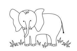 lindo elefante de dibujos animados, libro de colorear para niños ilustración vectorial de un animal africano aislado en blanco. vector