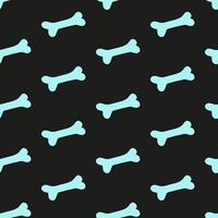 Skeleton, seamless pattern on black background. Halloween bones pattern background. Vector illustration for seasonal design, textile, decoration or greeting card. Hand drawn prints and doodle.