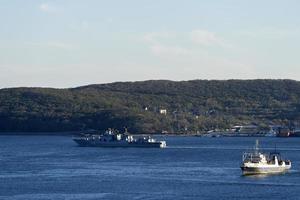Vladivostok, Russia - October 11, 2021-Seascape with a view of the ships photo