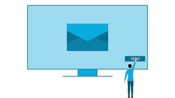 Man sending E mail, business character vector illustration on white background.