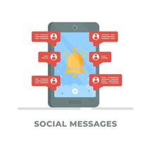 Vector illustration of social messages. Phone isolated on white background.