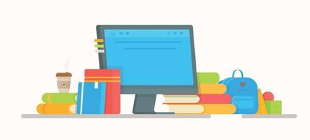 Online Learning. Vector illustration of doing homework. Preparation for lessons. Back to school.