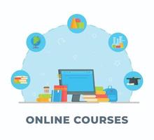 Online courses. Vector illustration of learning at home. Doing homework. Lessons.