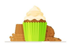 Vector illustration of a beautiful cupcake with a white cap on a white background.