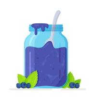 Vector illustration of an isolated open can of blueberry jam. Useful home canning.