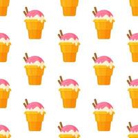 Vector illustration of a pattern of delicious ice cream on a white background.