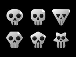 illustration of 3d white skull set with different shape isolated on black icon design vector