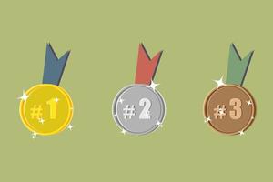 Flat illustration of gold, silver, and bronze circle medals for championship asset vector