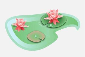 3d illustration of pink waterlily on leaf and green swamp water isolated on white vector