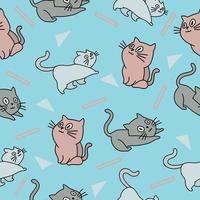 lindos gatos animales papel tapiz de patrones sin fisuras gris y rosa con diseño azul marino claro. vector