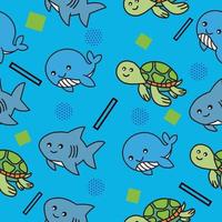 cute sea dolphin shark and turtle animal seamless pattern wallpaper with design. vector