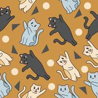 cute animal black and orange cats seamless pattern wallpaper with design light orange. vector