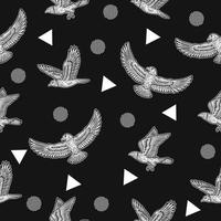 cute white eagle bird animal seamless white object pattern wallpaper with design dark black. vector