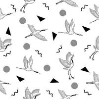 cute white stork animal seamless black object pattern wallpaper with design white. vector