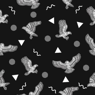 cute white eagle bird animal seamless white object pattern wallpaper with design dark black.