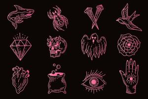 Set collection mystical celestial clipart symbol Line Art doodle esoteric elements vintage illustration vector