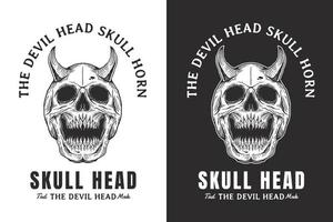 Set Skull Devil Horn Head Hand drawn Hatching Outline Symbol Tattoo Merchandise T-shirt Merch vintage vector