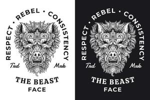 Set Wolf Beast Horror Hand drawn Hatching Outline Symbol Tattoo Merchandise T-shirt Merch vintage vector