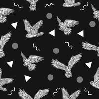 cute white eagle bird animal seamless white object pattern wallpaper with design dark black. vector