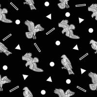 cute white eagle bird animal seamless white object pattern wallpaper with design dark black. vector