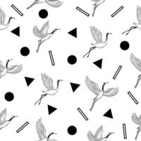 cute white stork animal seamless black object pattern wallpaper with design white. vector