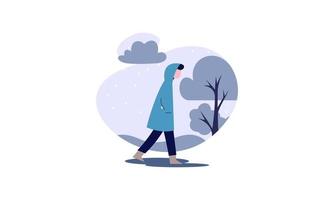 People walking with umbrellas weather with rainy landscapes illustration vector