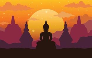 Asahna Bucha Day Buddist Silhouette Background vector