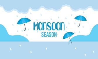 Monsoon season composition with flat design vector