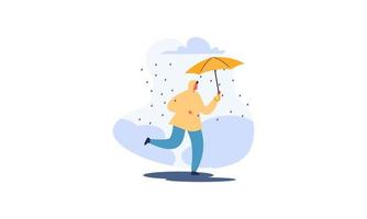 gente caminando con paraguas clima con ilustración de paisajes lluviosos vector
