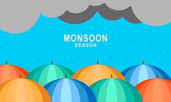 Monsoon season composition with flat design vector