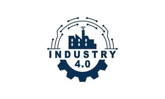 concepto de industria 4.0 control o logotipo empresarial, fábrica mundial y rueda ecléctica, concepto de sistemas físicos cibernéticos, logotipo de fábrica inteligente. vector