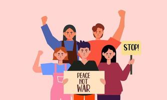 la gente está en contra de la guerra. decir no a la guerra. ilustración de paz para el mundo vector