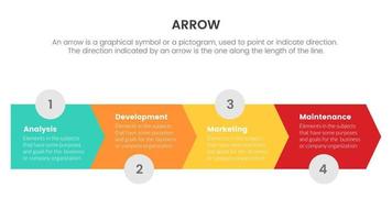 arrow infographic with timeline concept for slide presentation with 4 point list and arrow shape direction vector