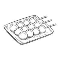 dango japan or japanese traditional food doodle hand drawn sketch with outline style vector