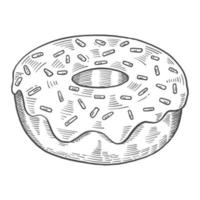 rosquillas o rosquillas de comida rápida boceto dibujado a mano único aislado con estilo de esquema vector