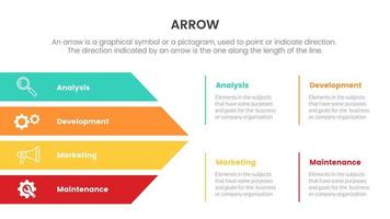 arrow infographic with vertical arrows concept for slide presentation with 4 point list and arrow shape direction vector