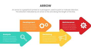 arrow infographic with timeline concept for slide presentation with 4 point list and arrow shape direction vector