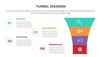 infographic funnel chart concept for slide presentation with 4 point list and funnels shape vertical direction vector